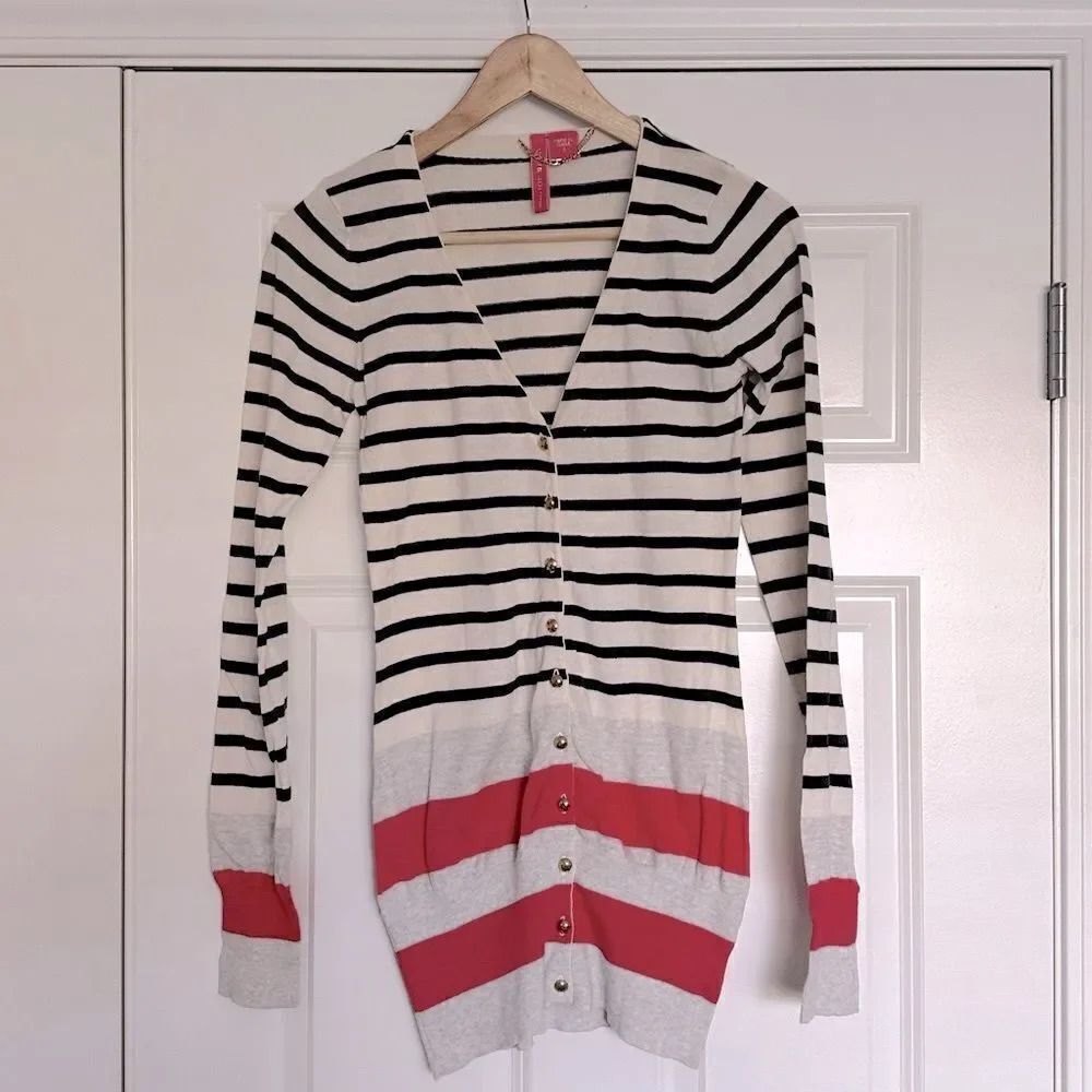 CHARLOTTE TARANTOLA x ANTHROPOLOGIE‎ | Striped Navy Pink Off White Cardigan | S